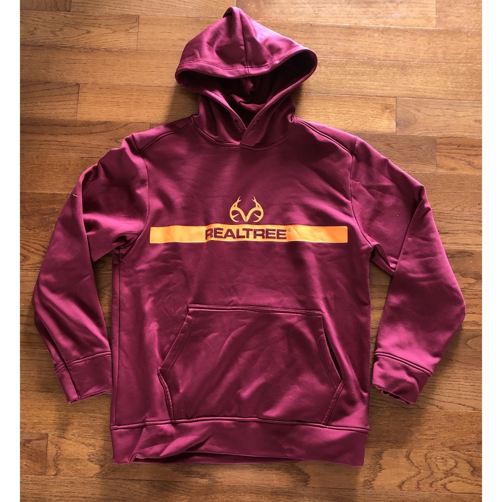 Realtree Hoodie Sweatshirt Polyester Burgundy Orange Graphic Men's Large 44/46